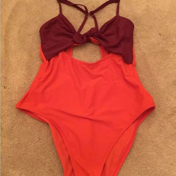 Adore Me Portia Contour One Piece Colorblock Swimsuit Red Purple Size Medium - Picture 2 of 5